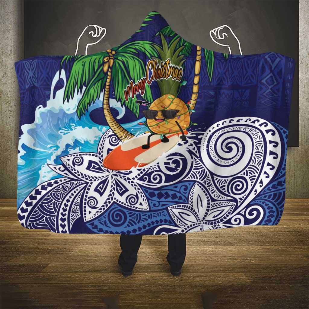 Tropical Christmas Polynesian Hooded Blanket Funny Surfing Pineapple Blue LT7 - Polynesian Pride