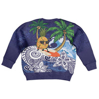 Tropical Christmas Polynesian Kid Ugly Christmas Sweater Funny Surfing Pineapple Blue
