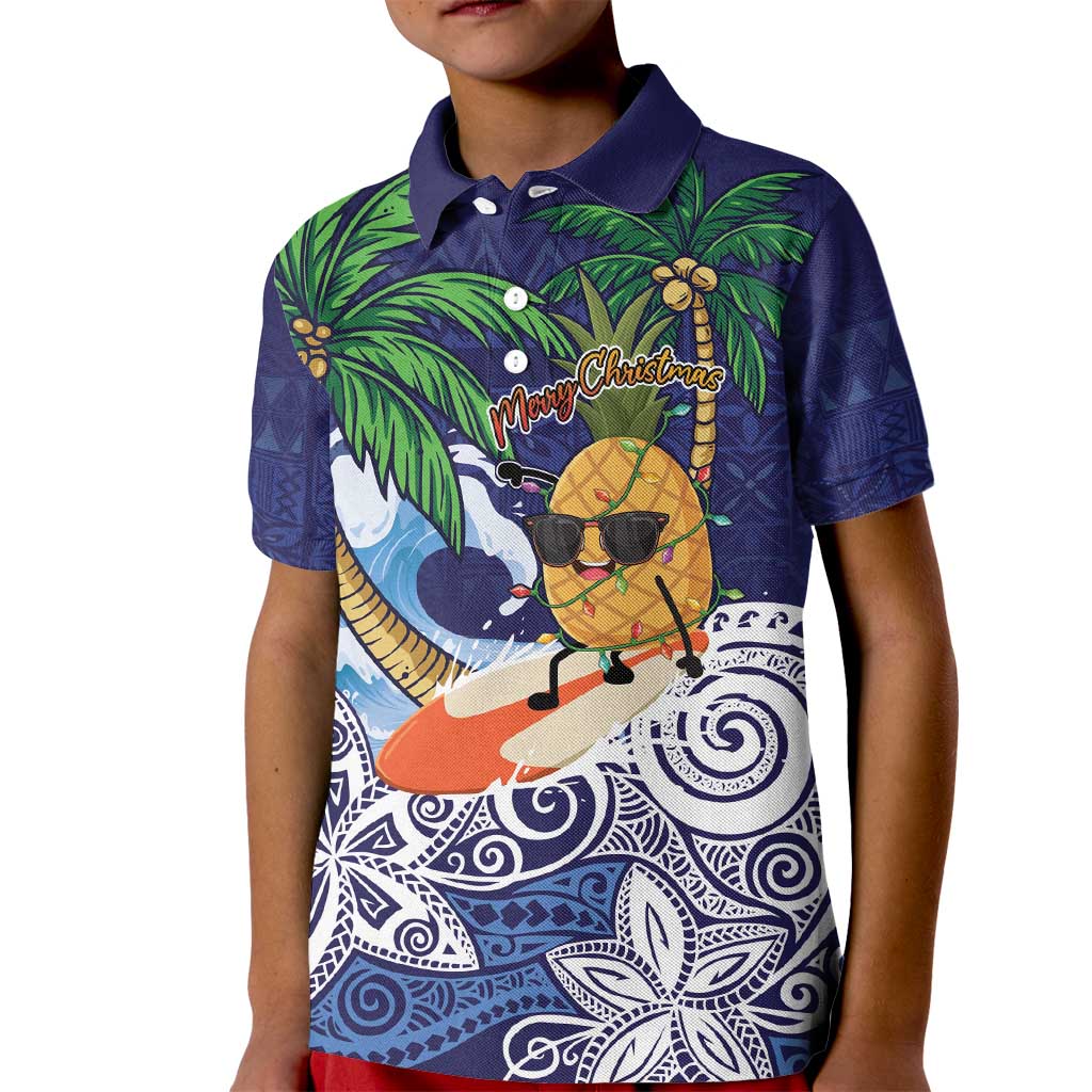 Tropical Christmas Polynesian Kid Polo Shirt Funny Surfing Pineapple Blue