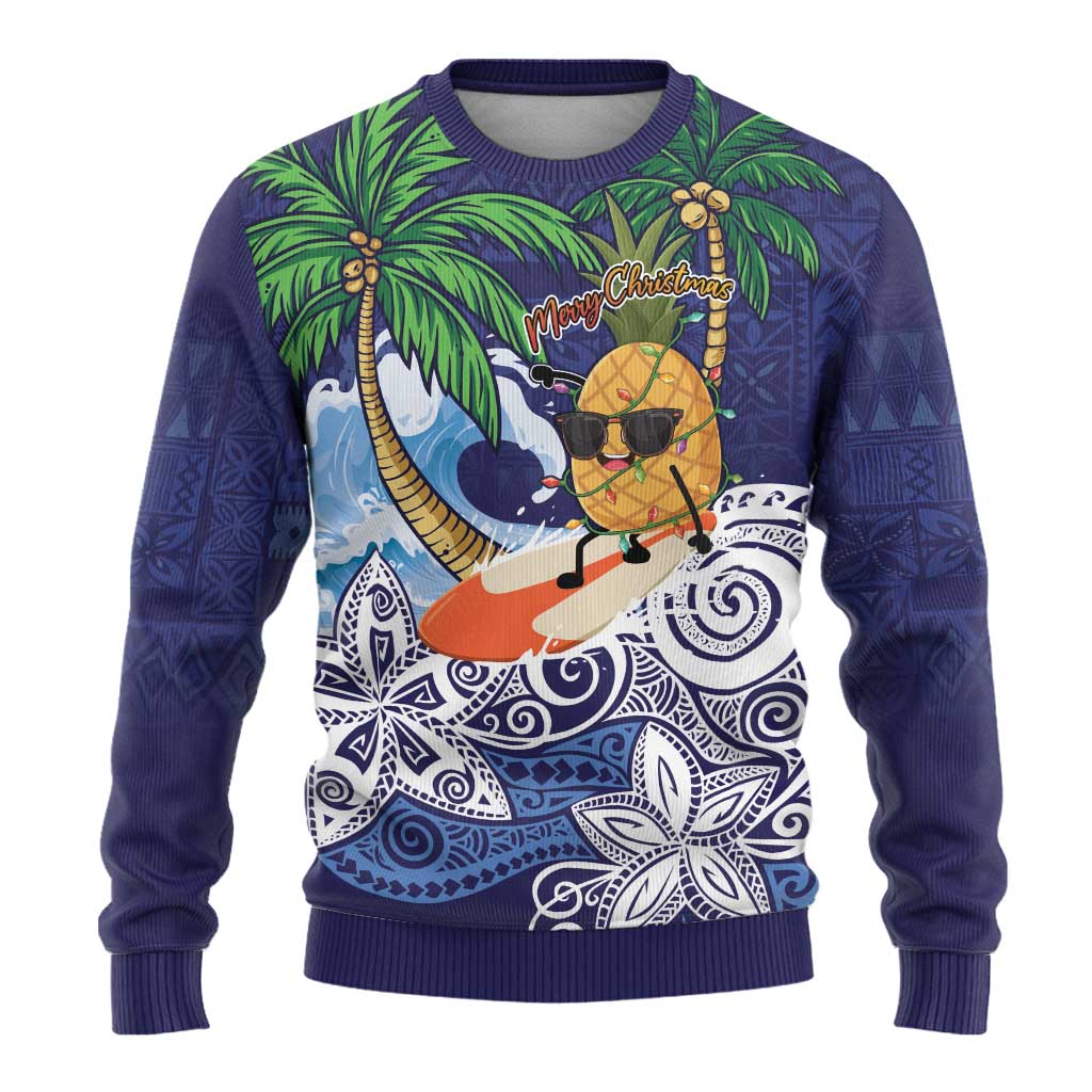 Tropical Christmas Polynesian Ugly Christmas Sweater Funny Surfing Pineapple Blue