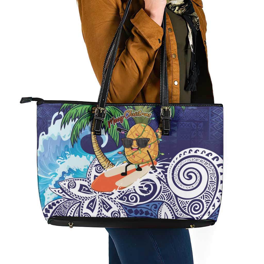 Tropical Christmas Polynesian Leather Tote Bag Funny Surfing Pineapple Blue LT7 - Polynesian Pride