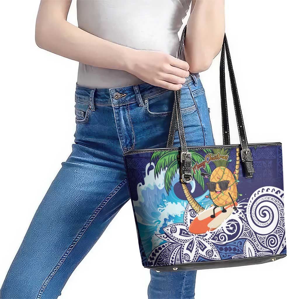 Tropical Christmas Polynesian Leather Tote Bag Funny Surfing Pineapple Blue LT7 - Polynesian Pride