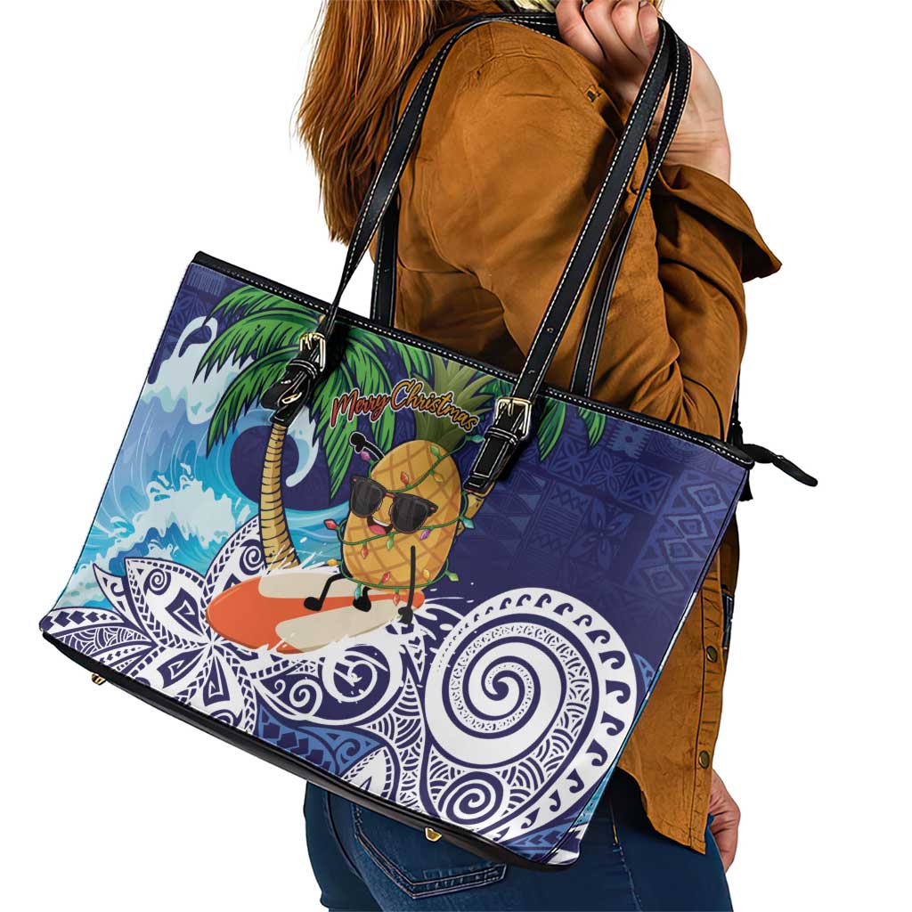 Tropical Christmas Polynesian Leather Tote Bag Funny Surfing Pineapple Blue LT7 - Polynesian Pride