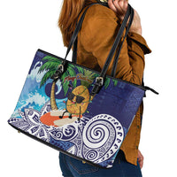 Tropical Christmas Polynesian Leather Tote Bag Funny Surfing Pineapple Blue LT7 - Polynesian Pride