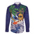 Tropical Christmas Polynesian Long Sleeve Button Shirt Funny Surfing Pineapple Blue