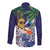 Tropical Christmas Polynesian Long Sleeve Button Shirt Funny Surfing Pineapple Blue