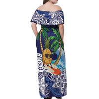 Tropical Christmas Polynesian Off Shoulder Maxi Dress Funny Surfing Pineapple Blue LT7 - Polynesian Pride