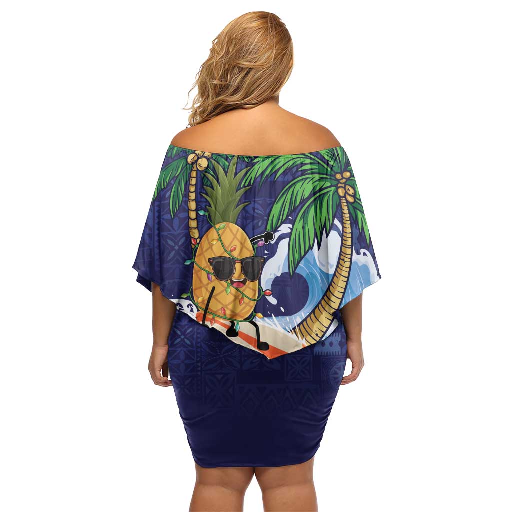 Tropical Christmas Polynesian Off Shoulder Short Dress Funny Surfing Pineapple Blue LT7 - Polynesian Pride