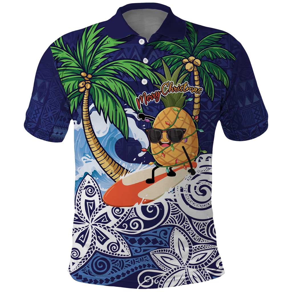 Tropical Christmas Polynesian Polo Shirt Funny Surfing Pineapple Blue