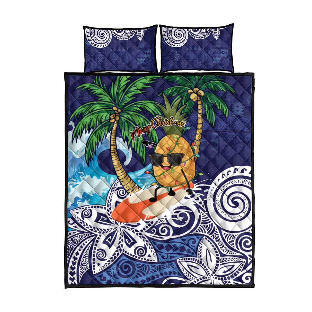 Tropical Christmas Polynesian Quilt Bed Set Funny Surfing Pineapple Blue LT7 - Polynesian Pride