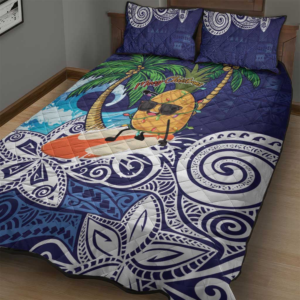Tropical Christmas Polynesian Quilt Bed Set Funny Surfing Pineapple Blue LT7 - Polynesian Pride