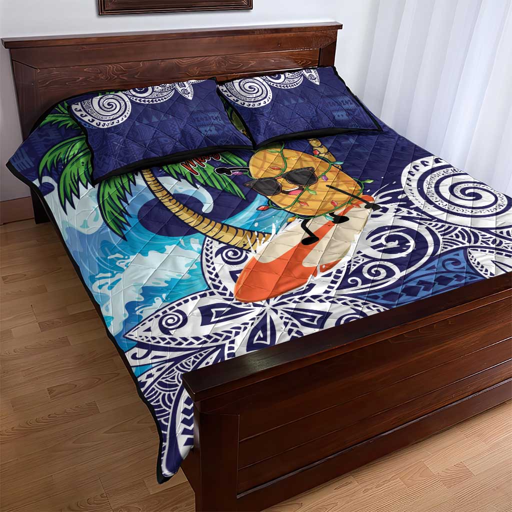 Tropical Christmas Polynesian Quilt Bed Set Funny Surfing Pineapple Blue LT7 - Polynesian Pride