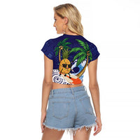 Tropical Christmas Polynesian Raglan Cropped T Shirt Funny Surfing Pineapple Blue LT7 - Polynesian Pride