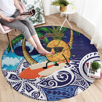 Tropical Christmas Polynesian Round Carpet Funny Surfing Pineapple Blue