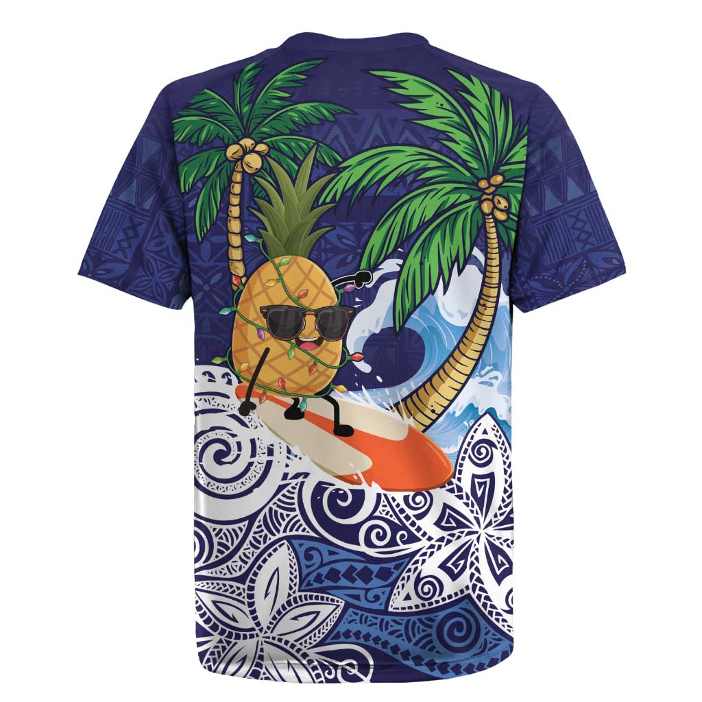 Tropical Christmas Polynesian Rugby Jersey Funny Surfing Pineapple Blue LT7 - Polynesian Pride