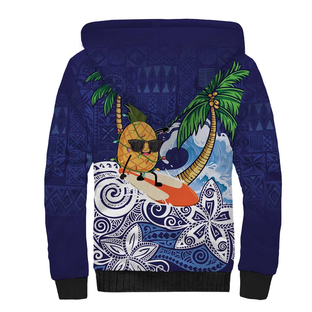 Tropical Christmas Polynesian Sherpa Hoodie Funny Surfing Pineapple Blue LT7 - Polynesian Pride