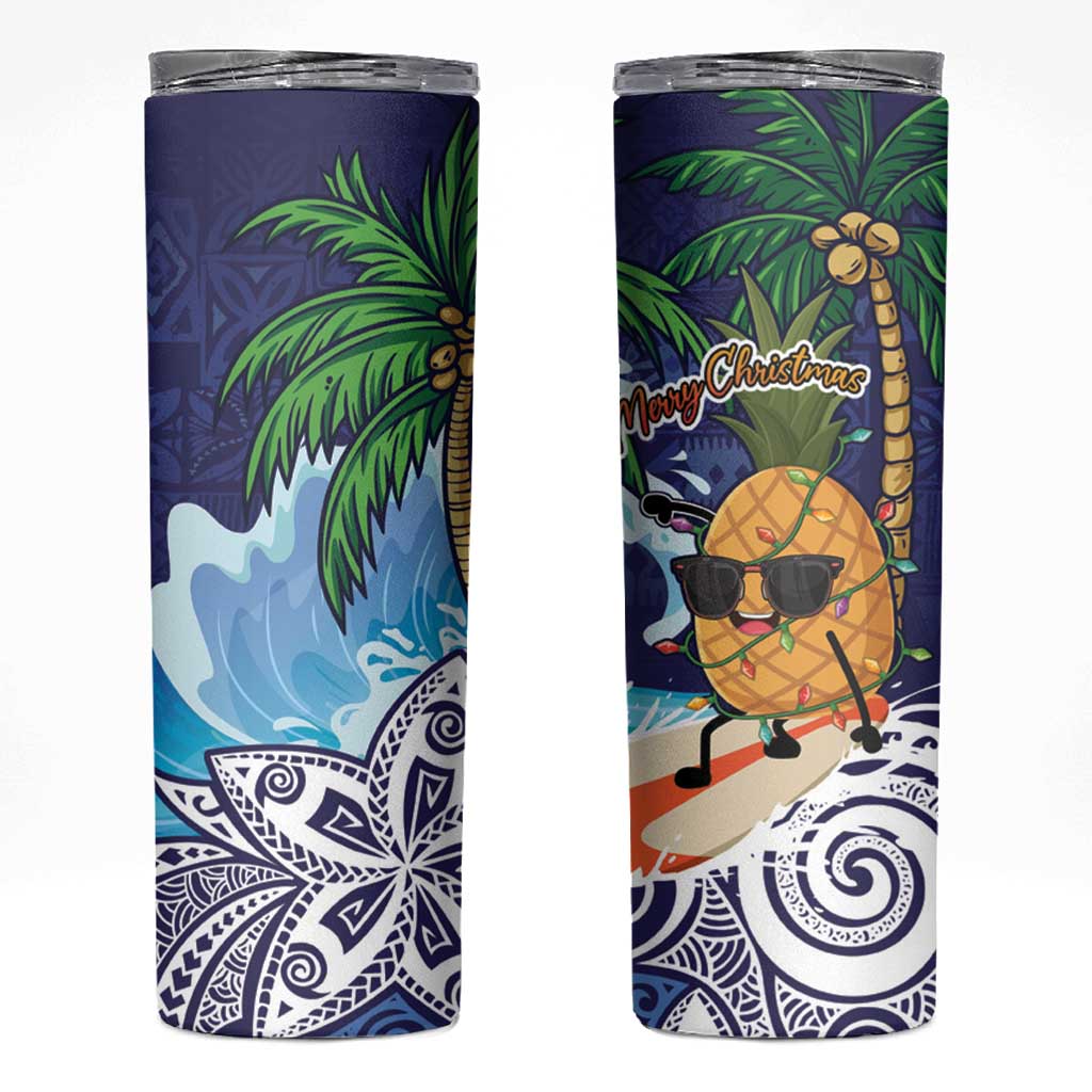 Tropical Christmas Polynesian Skinny Tumbler Funny Surfing Pineapple Blue