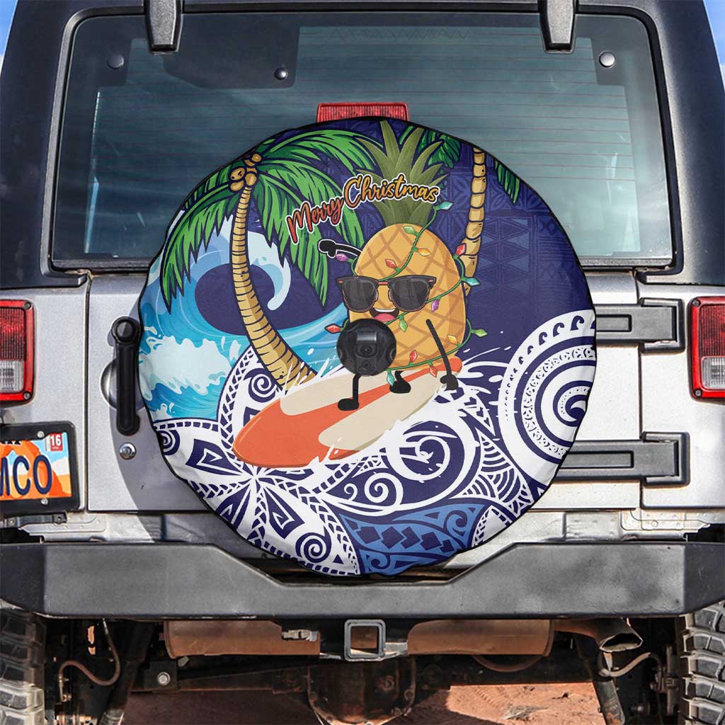 Tropical Christmas Polynesian Spare Tire Cover Funny Surfing Pineapple Blue LT7 Blue - Polynesian Pride