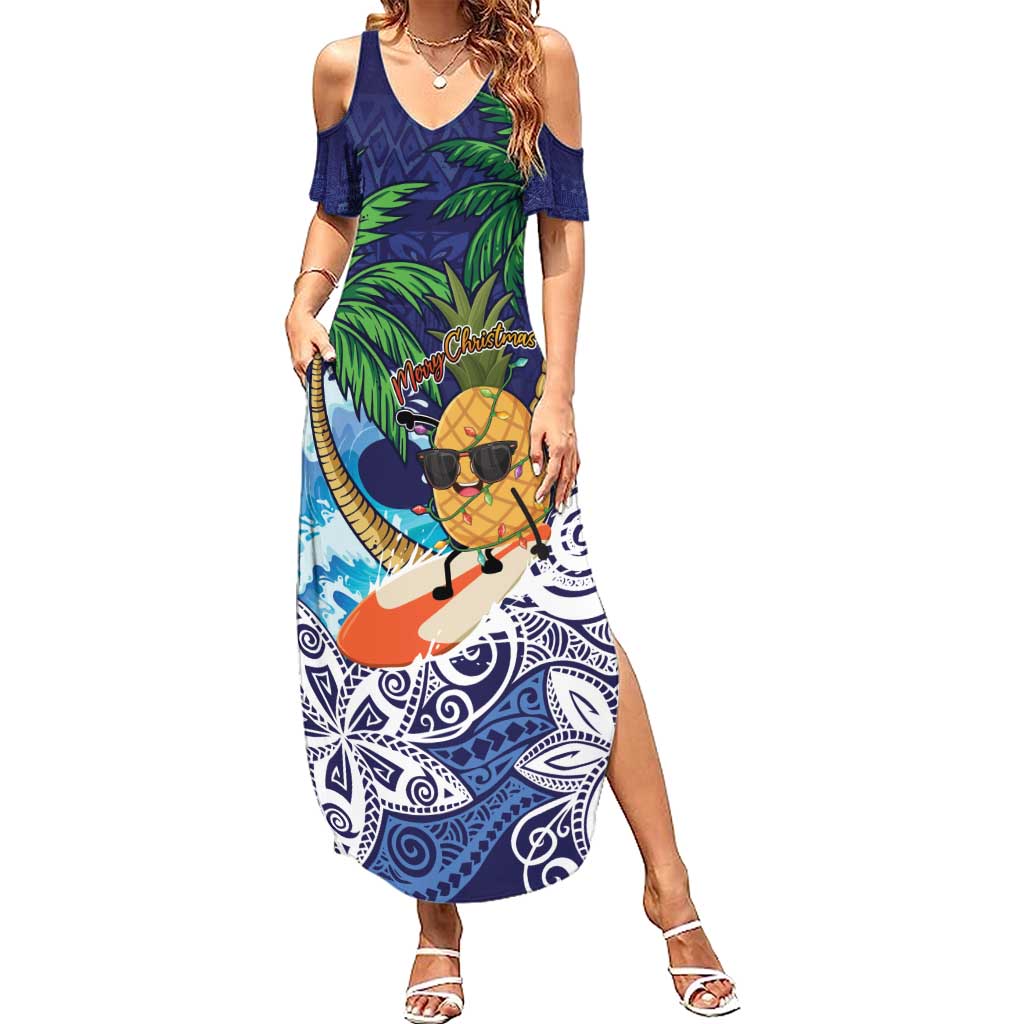 Tropical Christmas Polynesian Summer Maxi Dress Funny Surfing Pineapple Blue