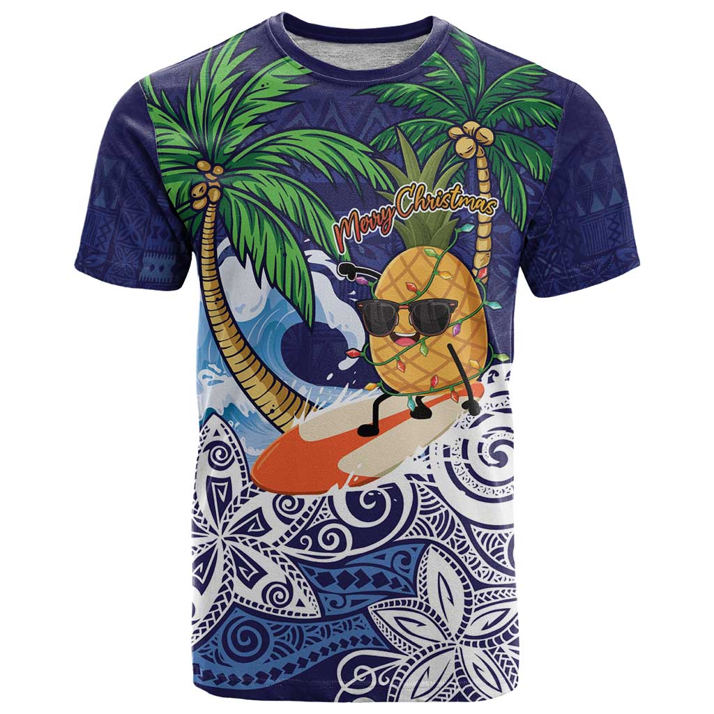 Tropical Christmas Polynesian T Shirt Funny Surfing Pineapple Blue LT7 Blue - Polynesian Pride