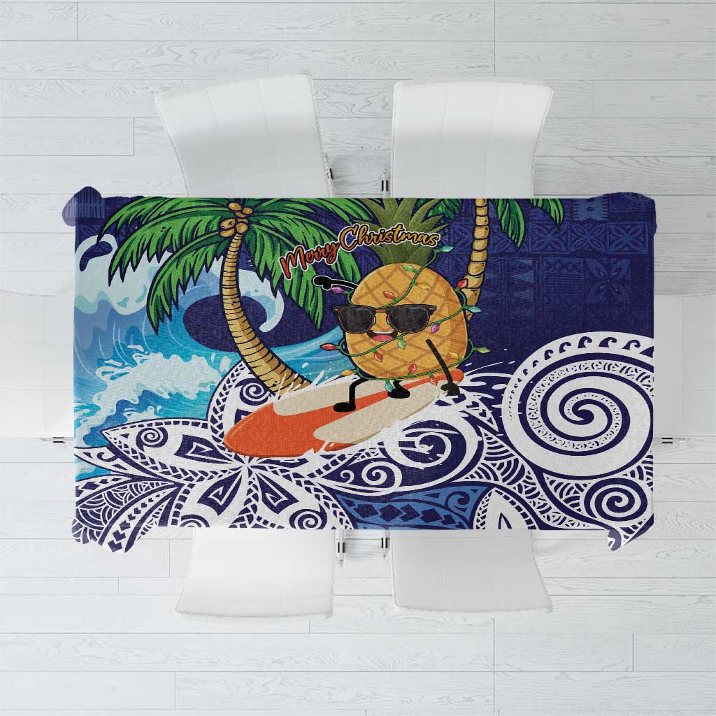 Tropical Christmas Polynesian Tablecloth Funny Surfing Pineapple Blue LT7 Blue - Polynesian Pride