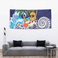 Tropical Christmas Polynesian Tapestry Funny Surfing Pineapple Blue
