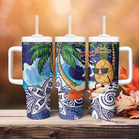 Tropical Christmas Polynesian Tumbler With Handle Funny Surfing Pineapple Blue LT7 - Polynesian Pride