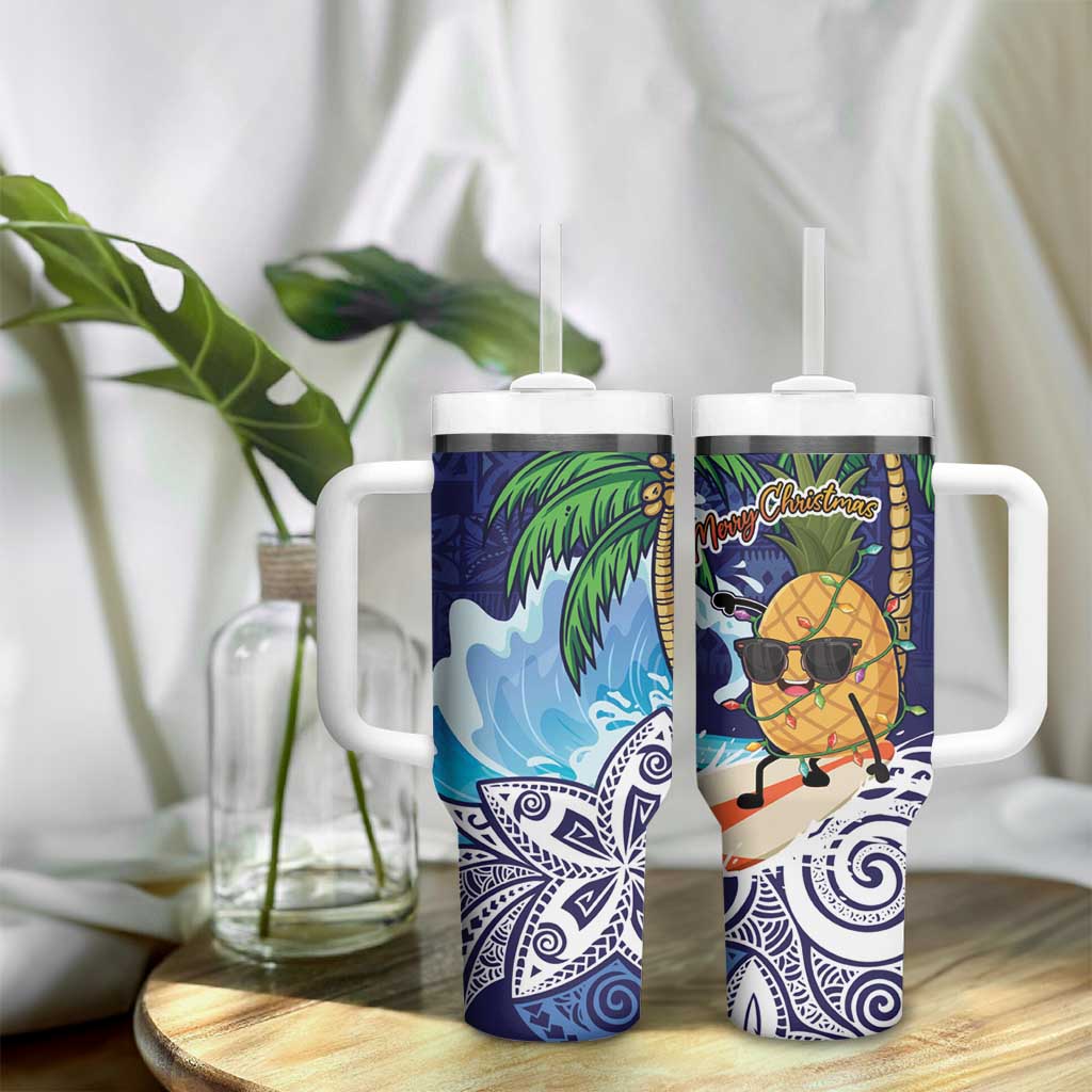 Tropical Christmas Polynesian Tumbler With Handle Funny Surfing Pineapple Blue LT7 - Polynesian Pride