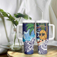 Tropical Christmas Polynesian Tumbler With Handle Funny Surfing Pineapple Blue LT7 - Polynesian Pride