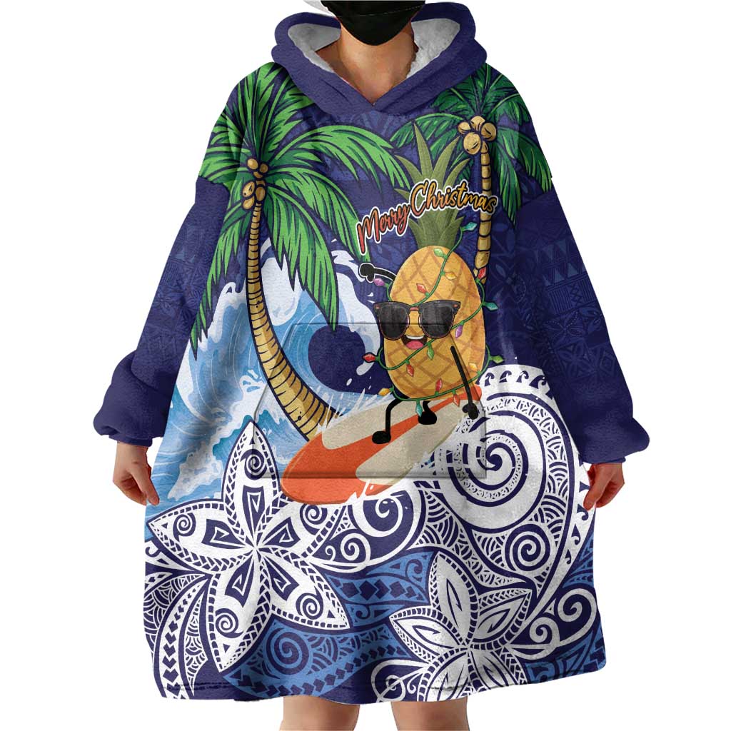 Tropical Christmas Polynesian Wearable Blanket Hoodie Funny Surfing Pineapple Blue LT7 - Polynesian Pride