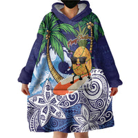 Tropical Christmas Polynesian Wearable Blanket Hoodie Funny Surfing Pineapple Blue LT7 - Polynesian Pride