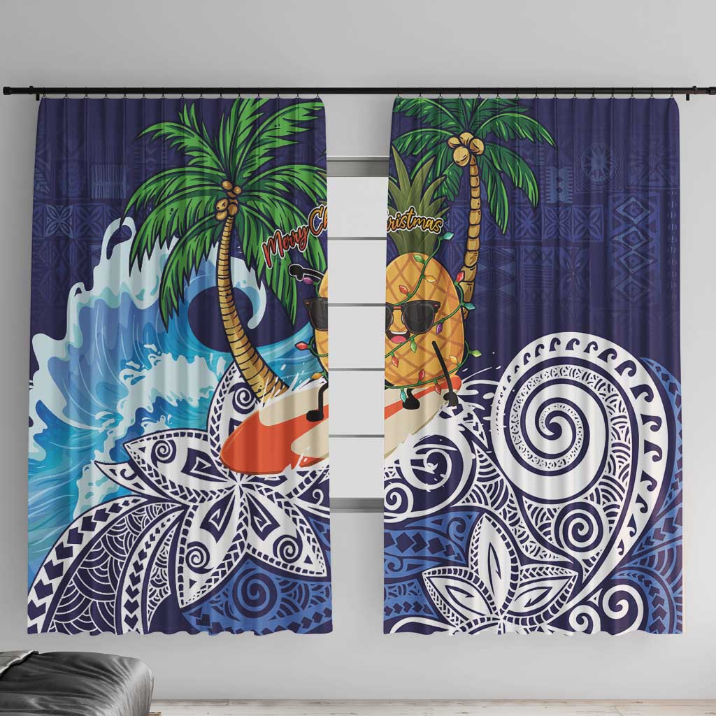 Tropical Christmas Polynesian Window Curtain Funny Surfing Pineapple Blue LT7 With Hooks Blue - Polynesian Pride