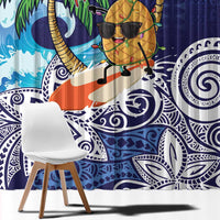 Tropical Christmas Polynesian Window Curtain Funny Surfing Pineapple Blue LT7 - Polynesian Pride