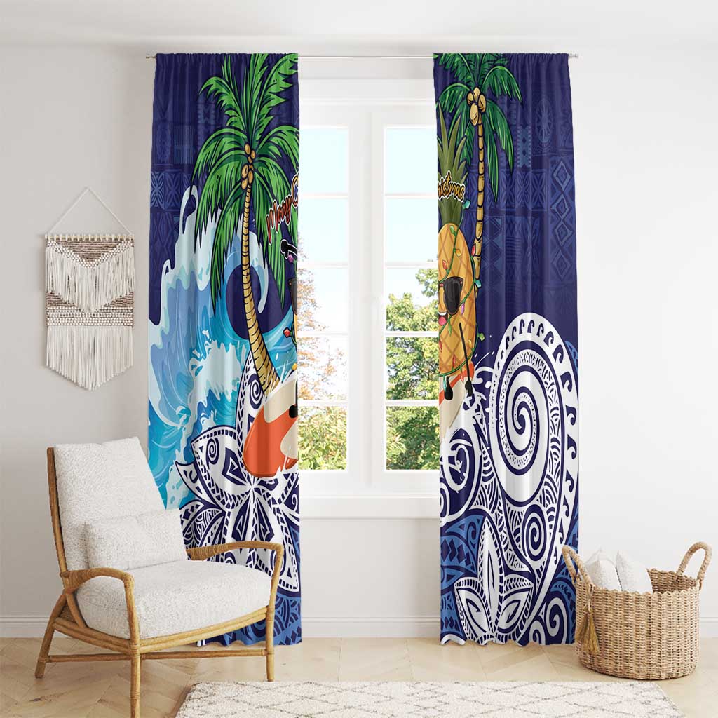Tropical Christmas Polynesian Window Curtain Funny Surfing Pineapple Blue LT7 - Polynesian Pride