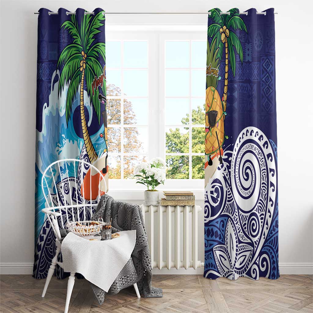 Tropical Christmas Polynesian Window Curtain Funny Surfing Pineapple Blue LT7 - Polynesian Pride