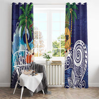 Tropical Christmas Polynesian Window Curtain Funny Surfing Pineapple Blue LT7 - Polynesian Pride