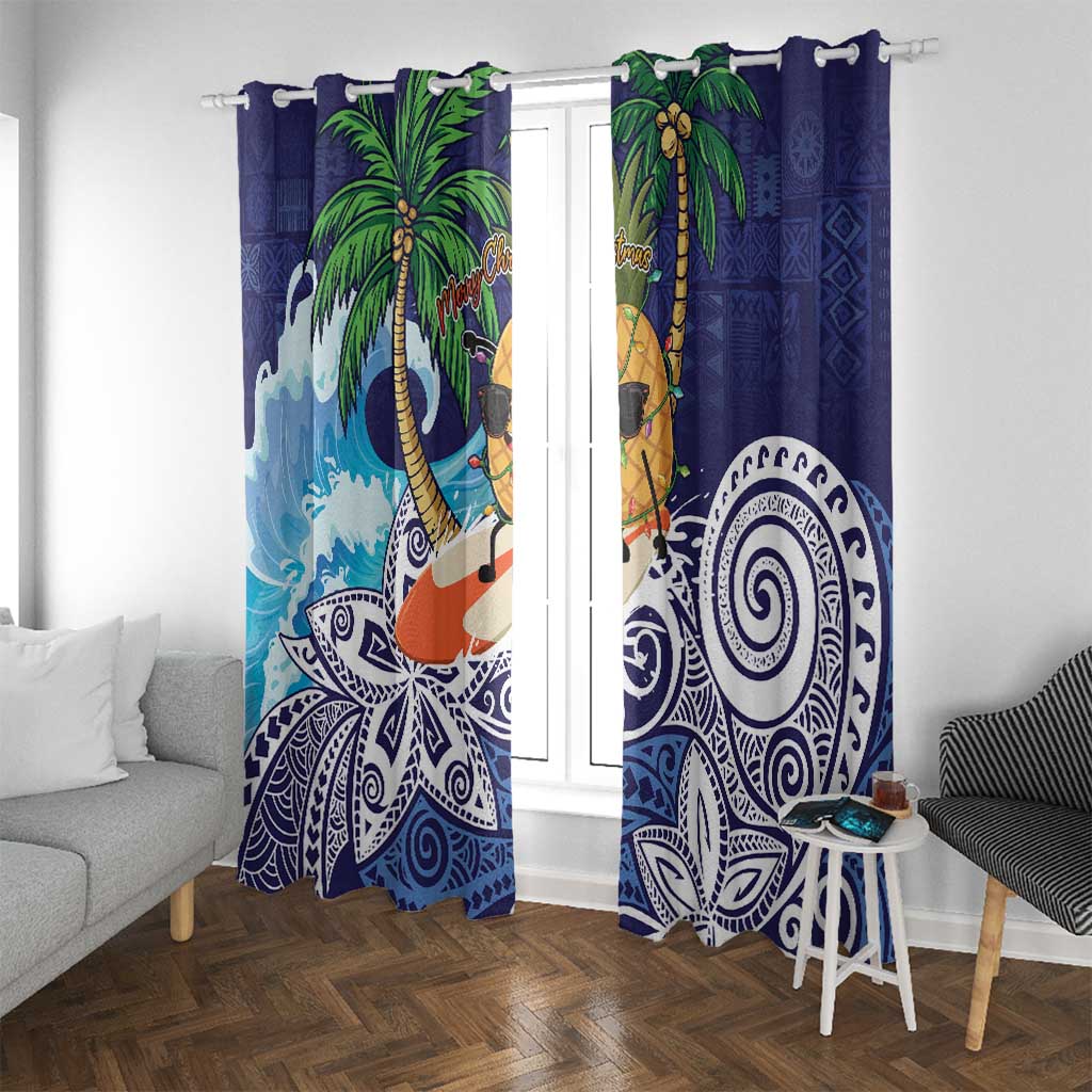 Tropical Christmas Polynesian Window Curtain Funny Surfing Pineapple Blue LT7 With Grommets Blue - Polynesian Pride