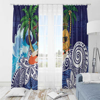 Tropical Christmas Polynesian Window Curtain Funny Surfing Pineapple Blue LT7 - Polynesian Pride