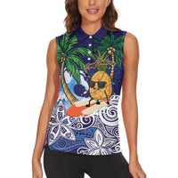 Tropical Christmas Polynesian Women Sleeveless Polo Shirt Funny Surfing Pineapple Blue