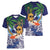 Tropical Christmas Polynesian Women V-Neck T-Shirt Funny Surfing Pineapple Blue