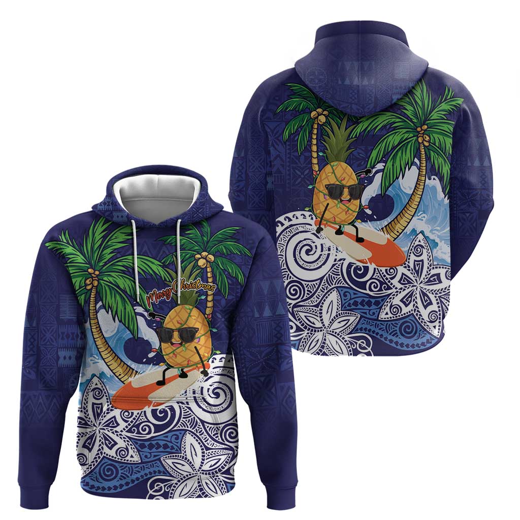 Tropical Christmas Polynesian Zip Hoodie Funny Surfing Pineapple Blue