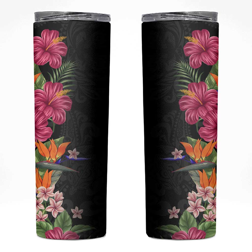 Hawaii Flowers Tribal Pattern Skinny Tumbler