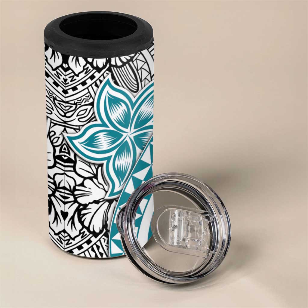 Turquoise Traditional Polynesian Tribal Tattoo Retro 4 in 1 Can Cooler Tumbler