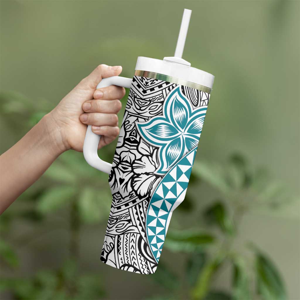 Turquoise Traditional Polynesian Tribal Tattoo Retro Tumbler With Handle LT9 - Polynesian Pride