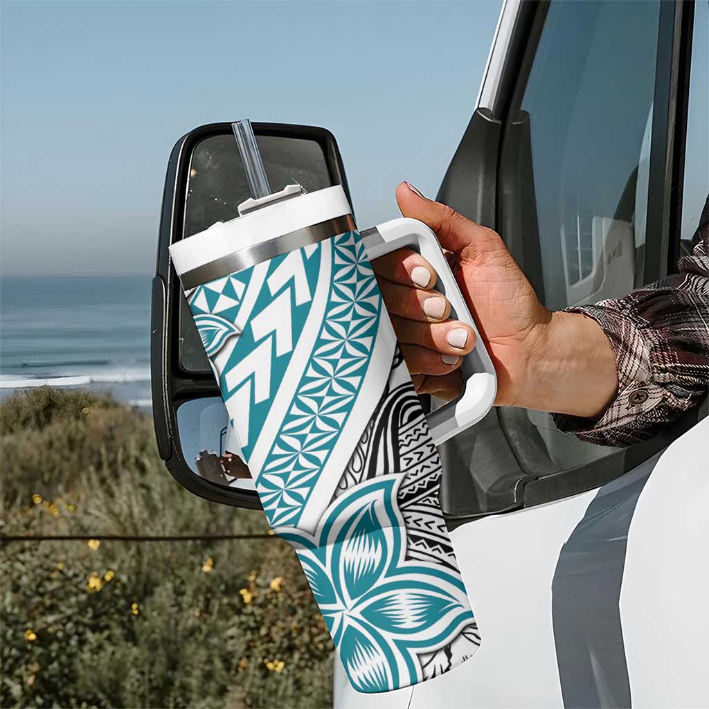 Turquoise Traditional Polynesian Tribal Tattoo Retro Tumbler With Handle LT9 - Polynesian Pride