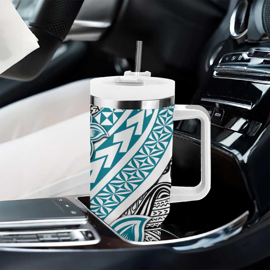 Turquoise Traditional Polynesian Tribal Tattoo Retro Tumbler With Handle LT9 - Polynesian Pride
