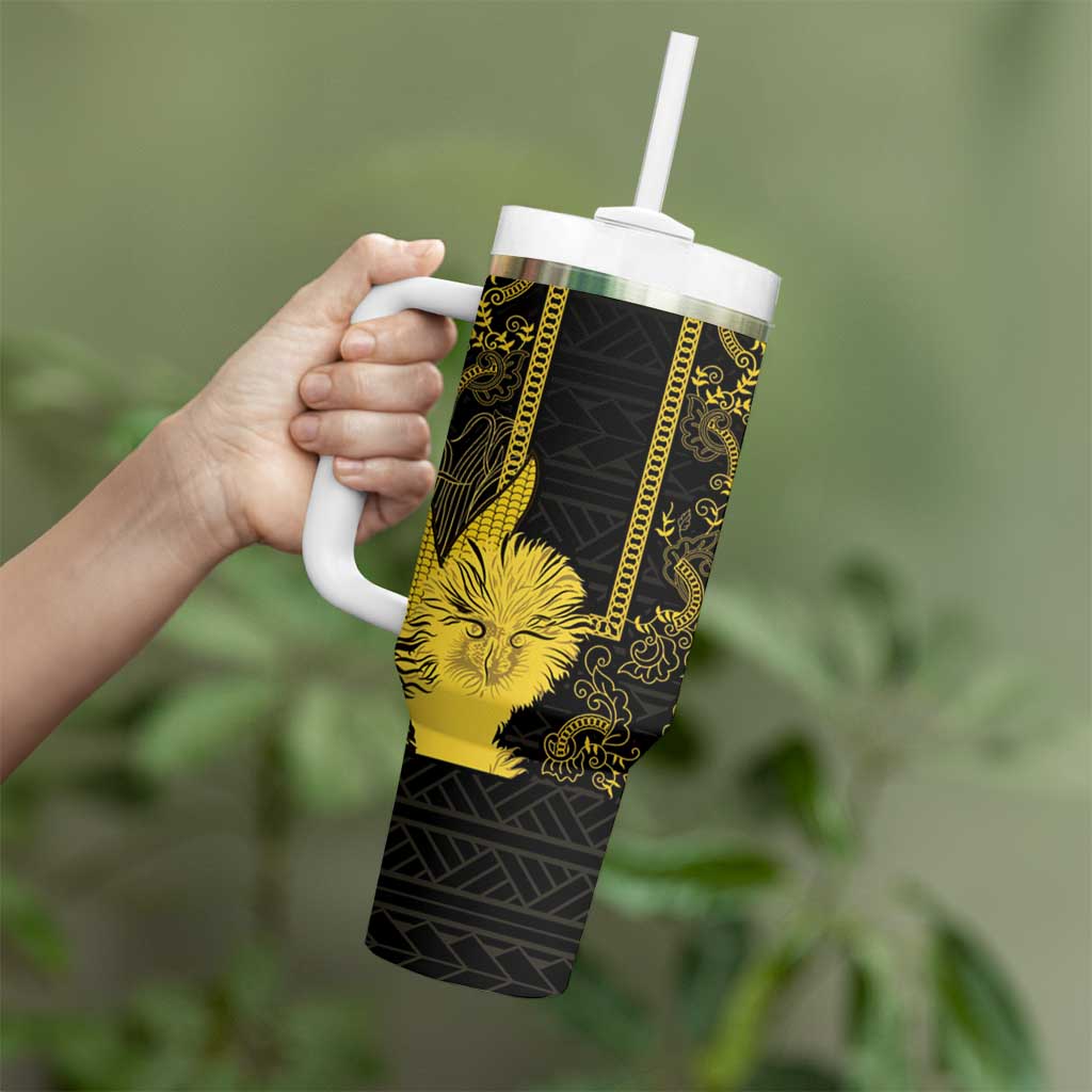 Philippines Eagle Barong Tumbler With Handle Filipino Eight Rayed Gold Sun