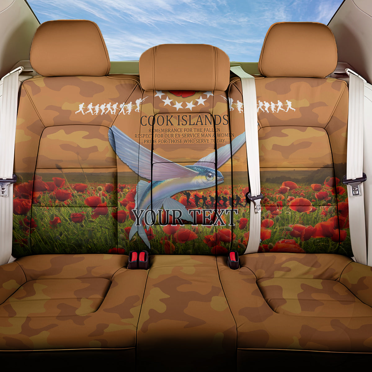 Cook Islands ANZAC Day Personalised Back Car Seat Cover with Poppy Field LT9