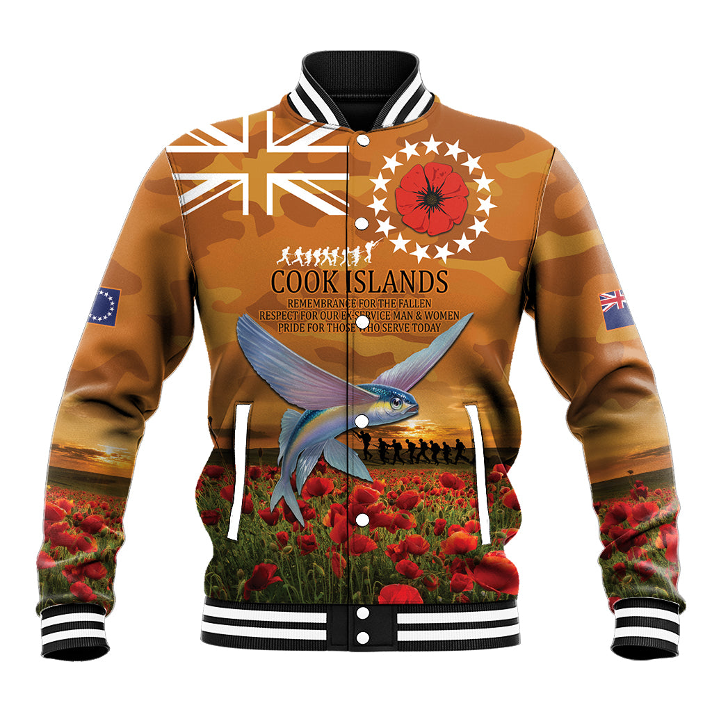 Cook Islands ANZAC Day Personalised Baseball Jacket with Poppy Field LT9 Unisex Art - Polynesian Pride