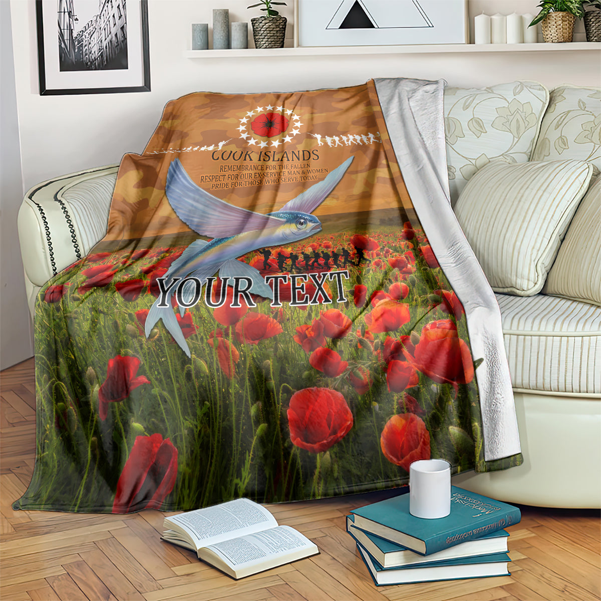 Cook Islands ANZAC Day Personalised Blanket with Poppy Field LT9 Art - Polynesian Pride